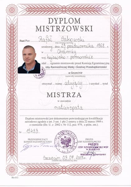 Certyfikat Rafała Sakowskiego