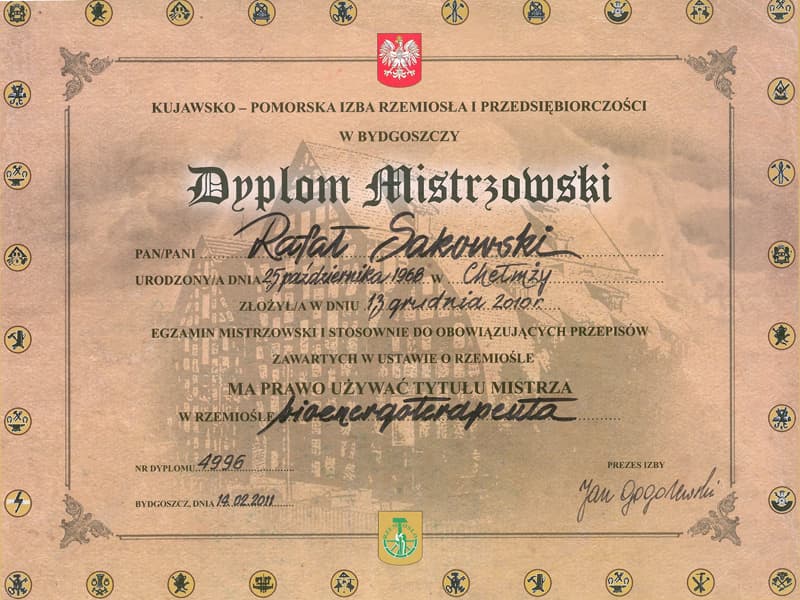 Certyfikat Rafała Sakowskiego