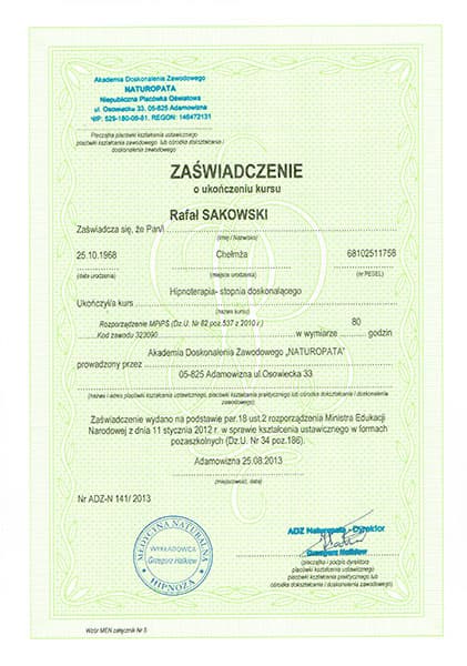 Certyfikat Rafała Sakowskiego 9