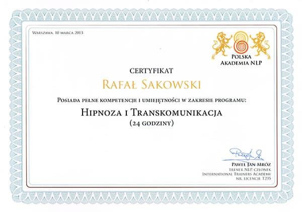 Certyfikat Rafała Sakowskiego 12