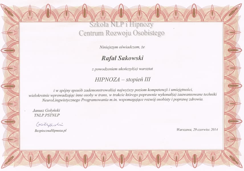 Certyfikat Rafała Sakowskiego 14