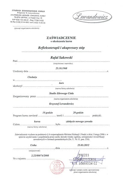 Certyfikat Rafała Sakowskiego 24