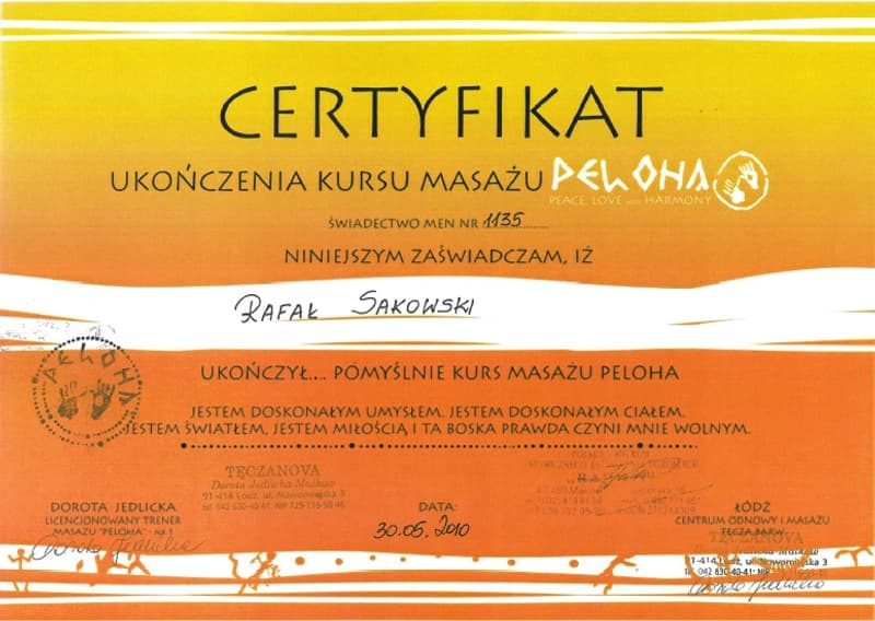 Certyfikat Rafała Sakowskiego 33